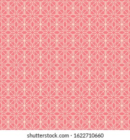 Beige seamless geometric pattern on pink background. Mixed geometric shapes. Vector illustration