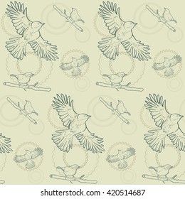 beige seamless pattern with birds