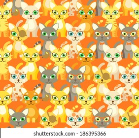 Beige seamless pattern with cartoon cats