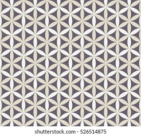 Beige seamless pattern on a dark background. Circles and flowers. Flower style.