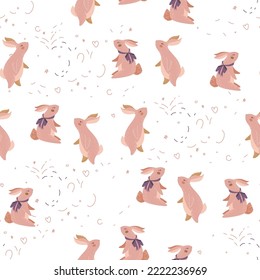 Beige seamless pattern with rabbits. 2023 new year concept. Chinese zodiac rabbit symbol.