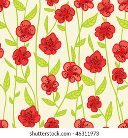 Beige seamless pattern with red poppies