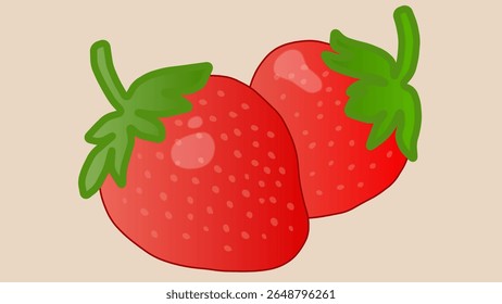 Padrão bege sem emenda com morango vermelho. Cerejas e folhas verdes. Projeto vetorial bagas doces como papel de parede