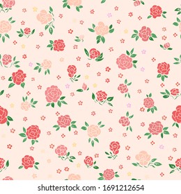 Color beige sin fisuras con flores rosas.