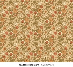 Beige seamless pattern with a vintage flower bouquets carnations and chrysanthemums