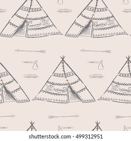 Beige seamless pattern wigwam.