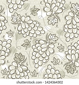 Beige Seamless Patterns with grapes on grunge background. Ideal for printing onto fabric and paper or scrap booking, vector