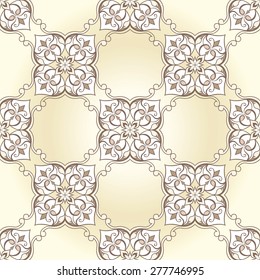 Beige seamless texture on a yellow editable Background, wall-paper, Geometric ornament. Vector illustration. 