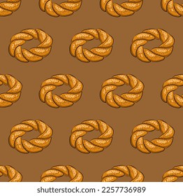 BEIGE SEAMLESS VECTOR BACKGROUND WITH DELICIOUS TURKISH SIMITS
