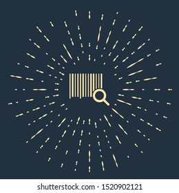 Beige Search barcode icon isolated on dark blue background. Magnifying glass searching barcode. Barcode label sticker. Research barcode. Abstract circle random dots. Vector Illustration