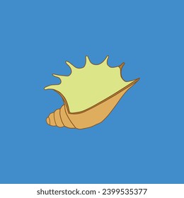The beige seashell on the blue background