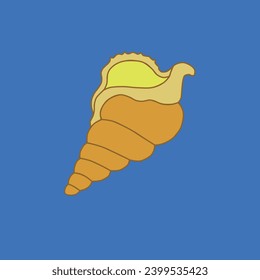 The beige seashell on the blue background