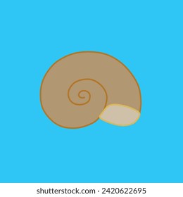The beige seashell on the blue background