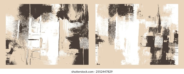 Beige and sepia paint texture backgrounds, modern abstract backdrop designs. Rough textured brush strokes painting, vector artwork