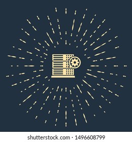 Beige Server and gear icon isolated on dark blue background. Adjusting app, service concept, setting options, maintenance, repair, fixing. Abstract circle random dots. Vector Illustration