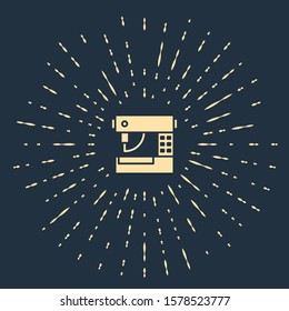 Beige Sewing machine icon isolated on blue background. Abstract circle random dots. Vector Illustration