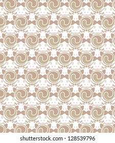 beige shapes and branches of plant on white background -seamless
