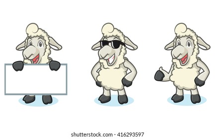 Beige Sheep Mascot happy, pose and bring board