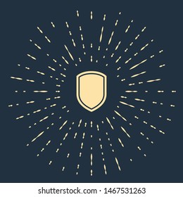 Beige Shield icon isolated on dark blue background. Guard sign. Abstract circle random dots. Vector Illustration