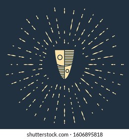 Beige Shield icon isolated on blue background. Guard sign. Security, safety, protection, privacy concept. Abstract circle random dots. Vector Illustration