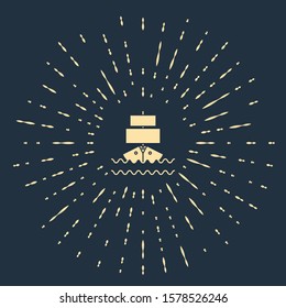 Beige Ship icon isolated on blue background. Abstract circle random dots. Vector Illustration