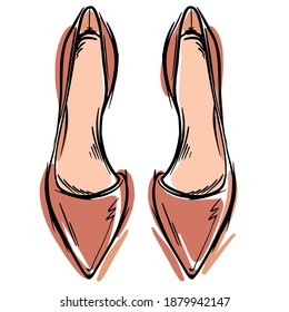beige Schuhe, Draufsicht, Vektorgrafik. digitale Modeschuhskizze für Magazine, Mode-Webseiten, Aufkleber, Postkarten, Collagen