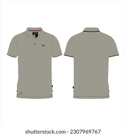Beige Short sleeve t-shirt collar , Front, and back view on White background.