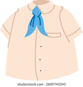 A beige short-sleeved shirt is depicted in a clean, flat style with a light-blue neckerchief.  The garment is presented as a simple uniform top, ready for use in various applications. Cartoon vector