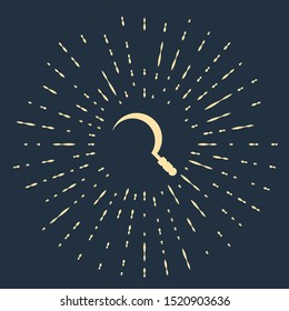 Beige Sickle icon isolated on dark blue background. Reaping hook sign. Abstract circle random dots. Vector Illustration