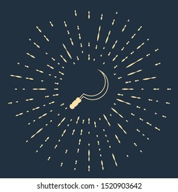 Beige Sickle icon isolated on dark blue background. Reaping hook sign. Abstract circle random dots. Vector Illustration