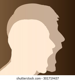 Beige silhouette mans which screams on brown background.
