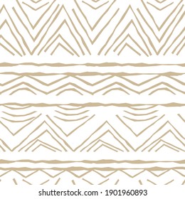 Beige simple horizontal Seamless repeat pattern with random rough, twisted part of triangles or broken line shapes on white background