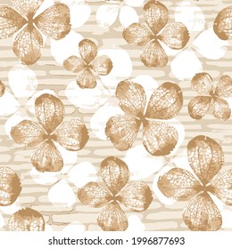 Beige skeleton flower seamless pattern on grey texture background. Hand drawn floral sketch.Elegant seamless pattern with decorative flowers,