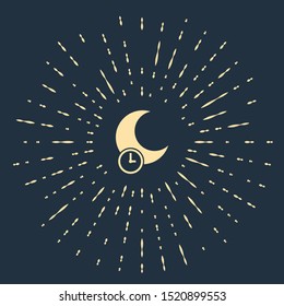 Beige Sleeping moon icon isolated on dark blue background. Abstract circle random dots. Vector Illustration