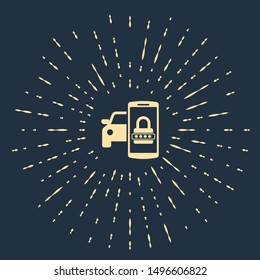 Beige Smart car security system icon isolated on dark blue background. The smartphone controls the car security on the wireless. Abstract circle random dots. Vector Illustration