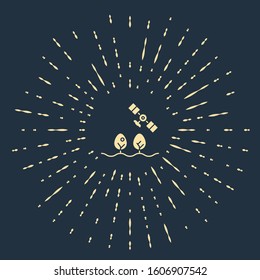 Beige Smart farm with drone control and tree icon isolated on blue background. Innovation technology for agricultural company. Abstract circle random dots. Vector Illustration