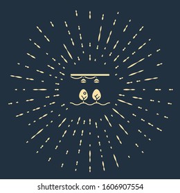 Beige Smart farm with light bulb and plant symbol icon isolated on blue background. Abstract circle random dots. Vector Illustration