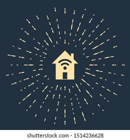Beige Smart home with wi-fi icon isolated on dark blue background. Remote control. Abstract circle random dots. Vector Illustration