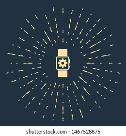 Beige Smartwatch setting icon isolated on dark blue background. Smart watch settings. Abstract circle random dots. Vector Illustration