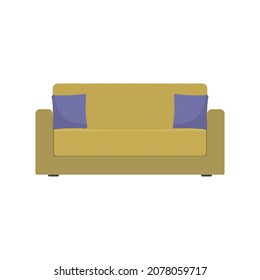 Beige sofa with cushions. Isolated on white background. Vector illustration.