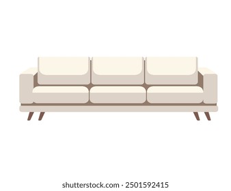 Beige sofa with a modern, minimalist design. Ideal for living room setups, contemporary decor catalogs, and furniture promotions. Vector illustration isolated on white background.