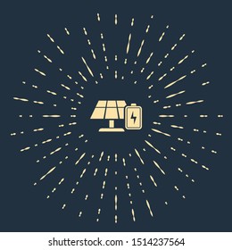 Beige Solar energy panel and battery icon isolated on dark blue background. Abstract circle random dots. Vector Illustration
