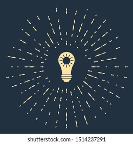 Beige Solar energy panel icon isolated on dark blue background. Sun and light bulb. Abstract circle random dots. Vector Illustration