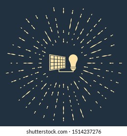 Beige Solar energy panel and light bulb icon isolated on dark blue background. Abstract circle random dots. Vector Illustration