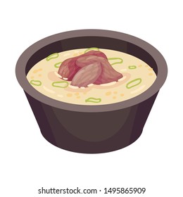 Beige soup with meat. Vector illustration on a white background.