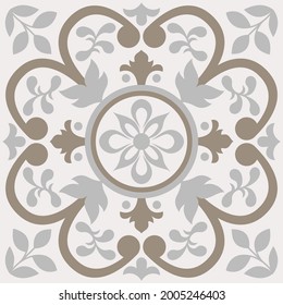 Beige Spanish Tile - Vector Ornamental Illustration - Talavera Tile Design