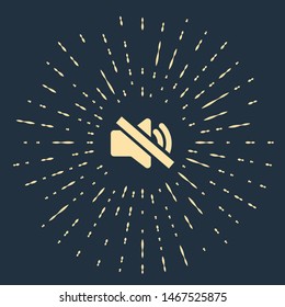 Beige Speaker mute icon isolated on dark blue background. No sound icon. Volume Off symbol. Abstract circle random dots. Vector Illustration