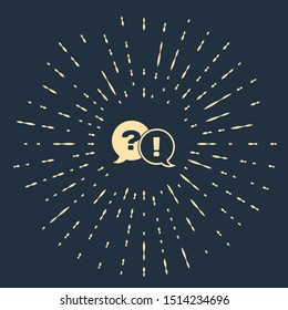 Beige Speech bubbles with Question and Exclamation icon isolated on dark blue background. FAQ sign. Copy files, chat speech bubble and chart. Abstract circle random dots. Vector Illustration