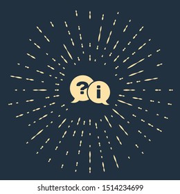 Beige Speech bubbles with Question and Exclamation icon isolated on dark blue background. FAQ sign. Copy files, chat speech bubble and chart. Abstract circle random dots. Vector Illustration