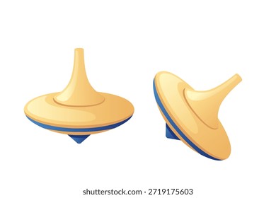 Par bege de tampas giratórias. Dois redemoinhos de cor creme com design minimalista simples. Tom neutro brinquedos tradicionais. Objetos clássicos de entretenimento para crianças. Ilustração vetorial isolada no branco